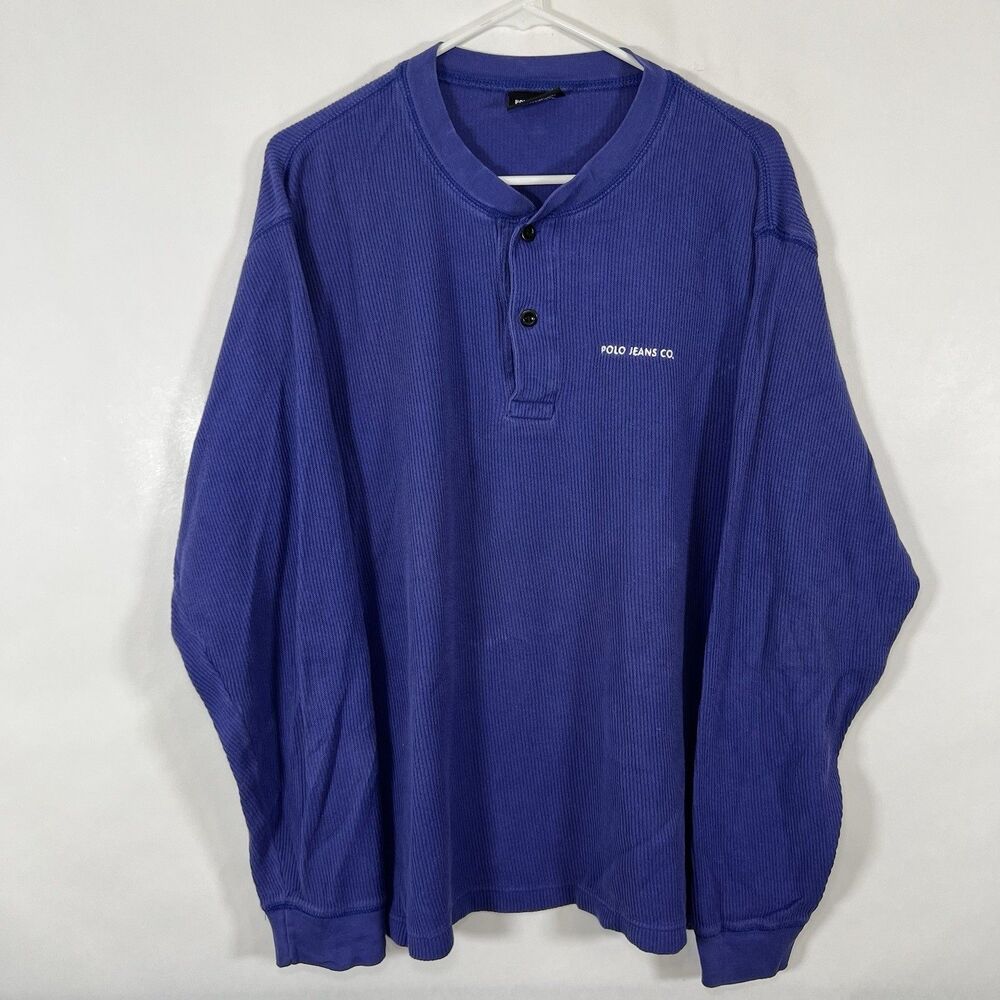 Vintage Polo Jeans Ralph Lauren Long Sleeve Thermal Henley T Shirt Large Purple